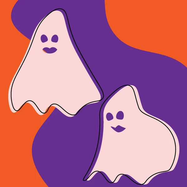 Vector Set Halloween Two Smiling Ghosts Abstract Background Trendy Hues — Stockvector