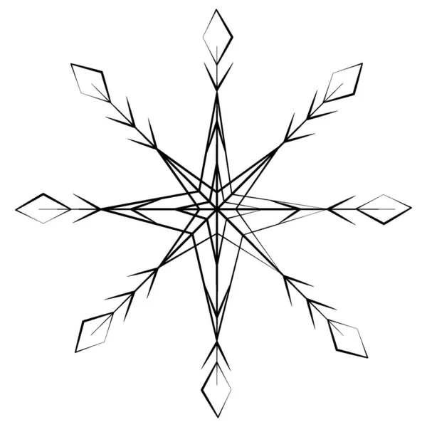 Outline Drawing Carved Snowflake Transparent Background Minimalist Style Line Art — Stockvektor