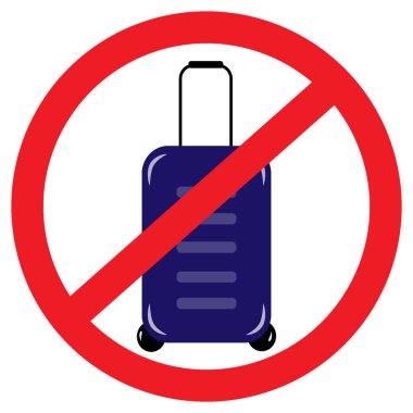 Kırmızı İçki Yasağı ve Seyahat Bavulu çizgi film tarzında mavi tonlarda. İzole et. Çıkartma. Seyahat, turizm ya da yaz tatili için ikon. Poster, afiş, işaret, yatıştırıcı, kartpostal için iyi