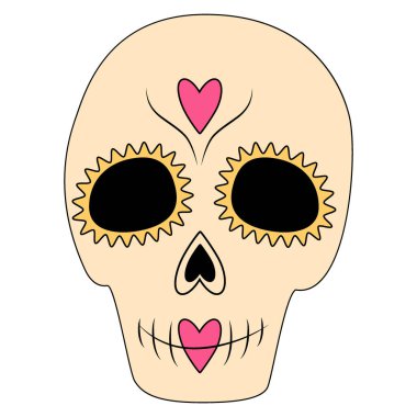 Renkli Şeker Kafatası moda keçeli kalemlerde. Ölüler Günü. Dia de los muertos. Meksika mı? Çıkartma. Simge. İzole et. Poster, kart, davetiye, fiyat etiketi, şablon, broşür, afiş için uygun
