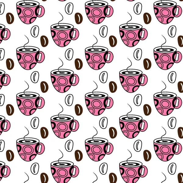Végtelen Minta Kávébabbal Elvont Stilizált Csésze Divatos Rózsaszín Árnyalattal Elkülöníteni — Stock Vector