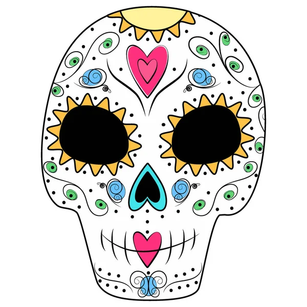 Crâne Sucre Avec Motif Abstrait Éléments Floraux Dans Des Couleurs — Image vectorielle