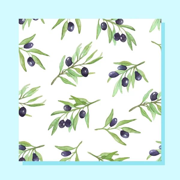 Muster Mit Olivenzweigen Aquarell Olivenzweig Mit Früchten Vektorillustration — Stockvektor