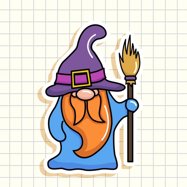 Kleine Kabouter Sticker Halloween Sticker Heks Vectorillustratie — Stockvector