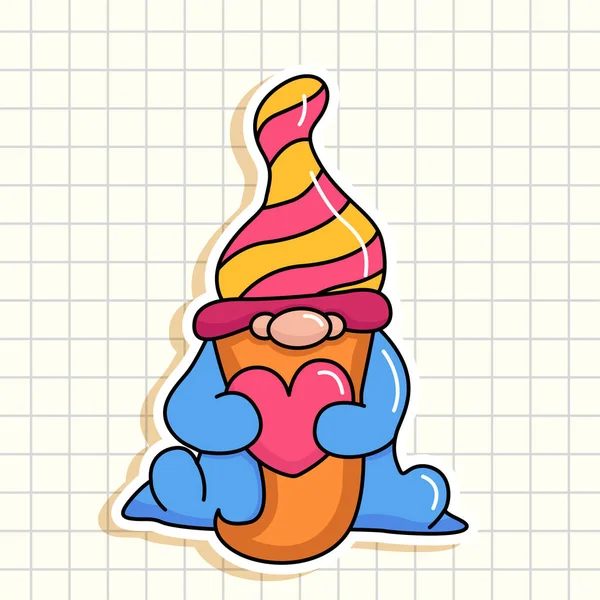 Gnome Kecil Dengan Hati Stiker Gnome Romantis Ilustrasi Vektor - Stok Vektor