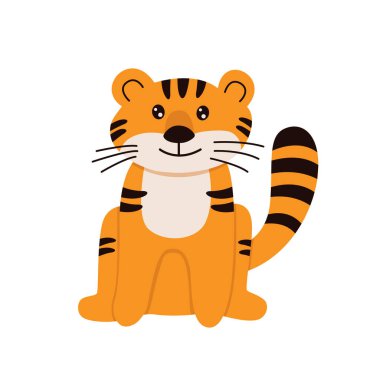 Tatlı kaplan. Doodle Tiger oturuyor. Vektör çizimi. Sembol 2022.