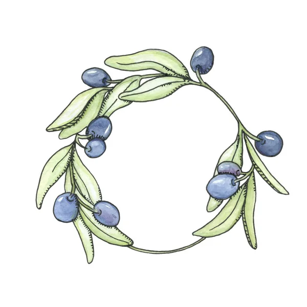 オリーブの枝を持つフレーム 水色のオリーブの枝 テキスト デザイン ソーシャルメディアのためのテンプレート — ストック写真