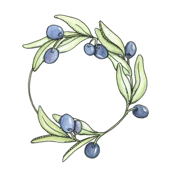 オリーブの枝を持つフレーム 水色のオリーブの枝 テキスト デザイン ソーシャルメディアのためのテンプレート — ストック写真