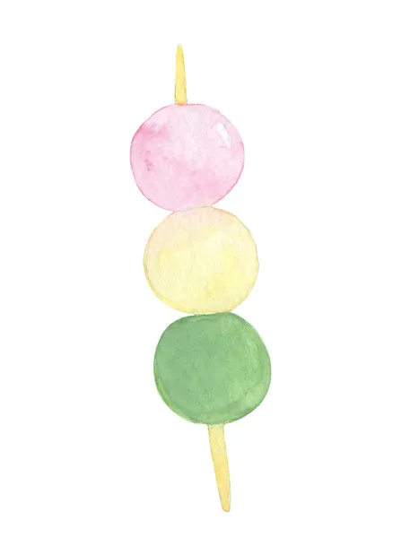 Dango Uma Ilustração Aquarela Pau Comida Japonesa — Fotografia de Stock