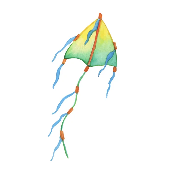 Flying Kite Vector Watercolor Illustration Hand Drawing — Stock Vector
