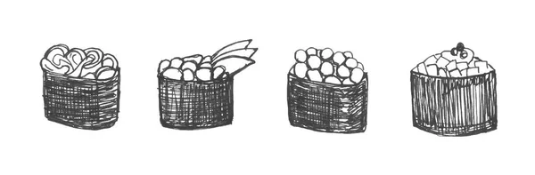 Pistolnické Čmáranice Japonské Jídlo Sushi Vektorová Ilustrace — Stockový vektor