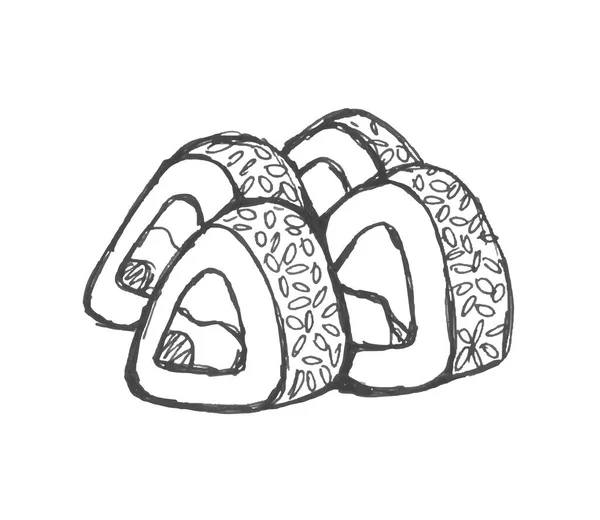 Rotoli Stile Doodle Cibo Giapponese Sushi Vettoriale Illustrazione — Vettoriale Stock