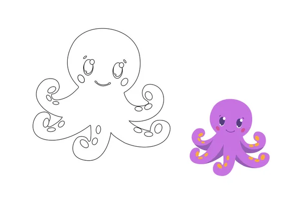 Octopus Kinderen Kleurplaat Met Voorbeeld Vector Illustratie — Stockvector