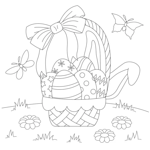 Basket Easter Eggs Coloring Page Childrens Vector Illustration — Stock Vector