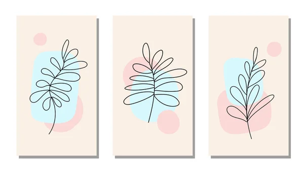 Conjunto Flores Minimalistas Pretas Sobre Fundo Formas Geométricas Abstratas Cores — Vetor de Stock