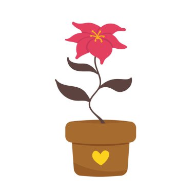Lily, kalp vektör illüstrasyonlu bir tencereye yerleştirilmiş..