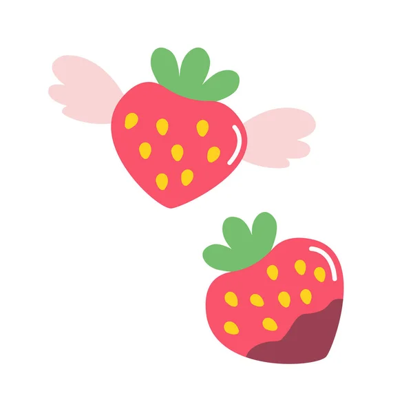 Sweet Heart Shaped Strawberries Flying Strawberries Strawberries Chocolate — Stock vektor