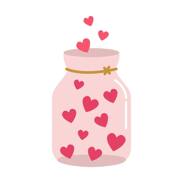 Милая Стеклянная Банка Сердцами Валентина Векторная Иллюстрация Дню Святого Валентина Векторная Графика
