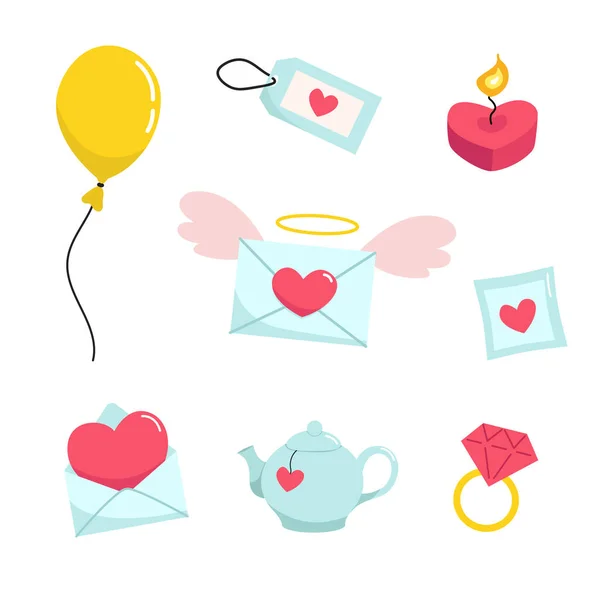 Набор Иллюстраций Дню Святого Валентина Векторные Изображения Воздушного Шара Сердце Стоковая Иллюстрация