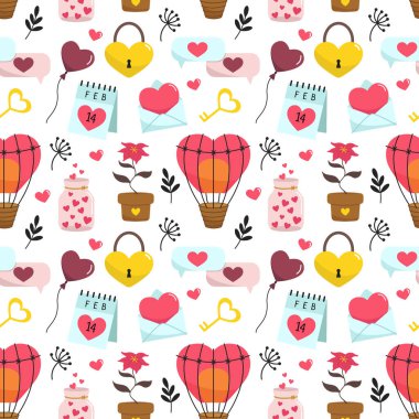 Valentine's day seamless pattern. Romantic background. Cute cartoon vector doodle illustrations.