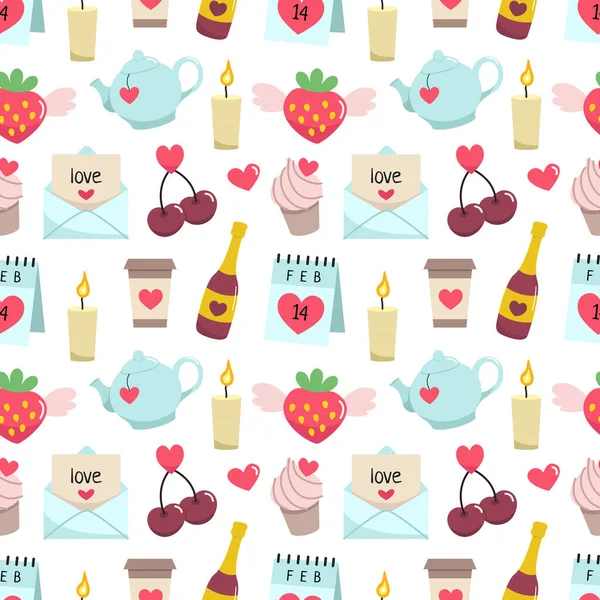 Valentine Day Seamless Pattern Romantic Background Cute Cartoon Vector Doodle ベクターグラフィックス