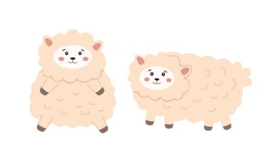 Şirin pofuduk çizgi film koyun vektör çizimi