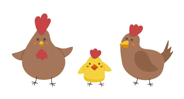 チキン ファミリーだ お母さん お父さんの雄鶏と赤ちゃんの雛のベクトルイラスト ベクターグラフィックス