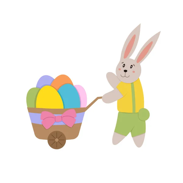 Пасхальный Кролик Карикатурный Кролик Корзиной Векторной Иллюстрации Пасхальных Яиц Стоковый вектор