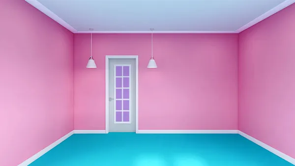 Иллюстрация Пустая Розовая Стена Дверью — стоковое фото