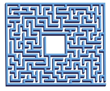 Beyaz arka planda mavi geometrik labirent. Vektör illüstrasyonu.