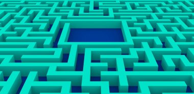 3 boyutlu illüstrasyon. Labirent mavi arkaplanda izole edildi.