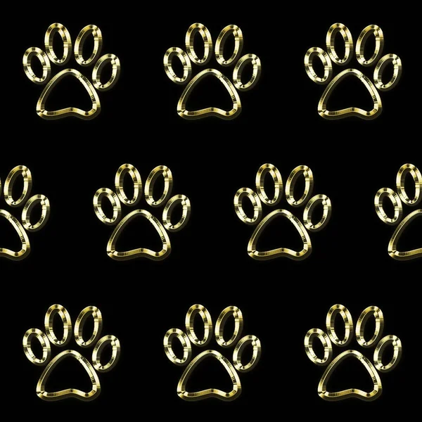 Seamless Pattern Gold Footprints Pet Black Background — Stock Photo, Image