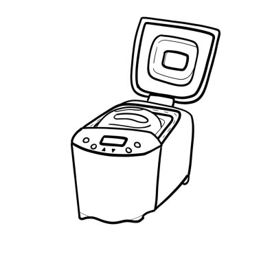 Ekmek makinesi, ana hatlarıyla çizilmiş. Elle çizilmiş mutfak gereçleri ve yemek pişirme ve karoon tarzında pişirme ekipmanları. Otomatik ev ekmeği makinesi. 