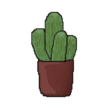 Pixel art style. Cactus in the pot. On white background 