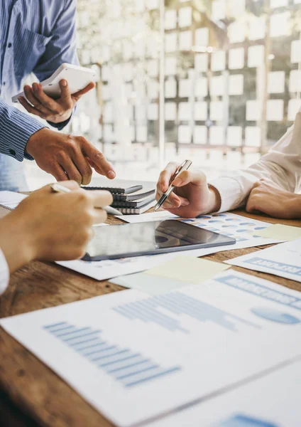 Hands Business Team People Meeting Discussing Business Statistics — Φωτογραφία Αρχείου