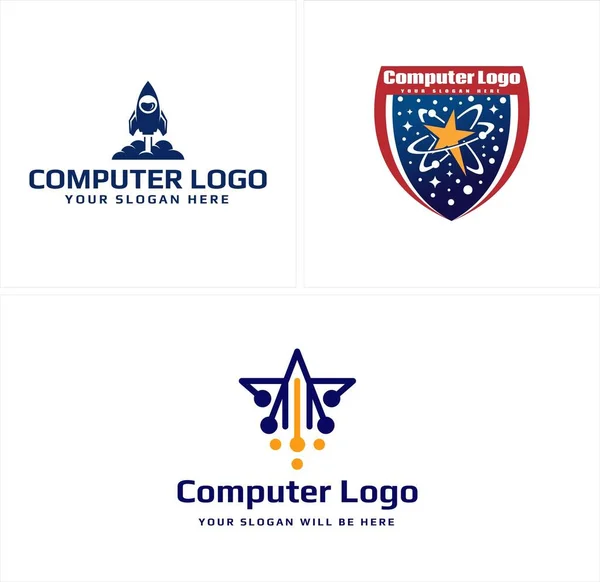Diseño del logotipo del laboratorio de cohetes de tecnología — Vector de stock