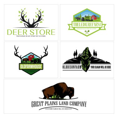 Bir çift geyik bizonu çiftlik evi logosu. 