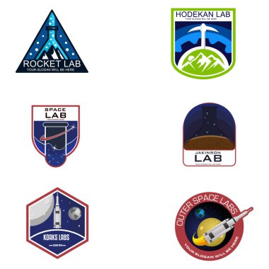 Rozet roket laboratuarı eğitim logosu seti