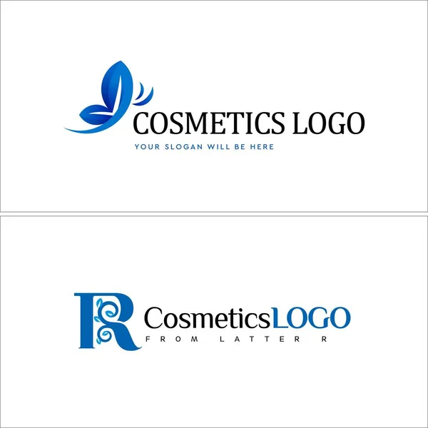 Modern initial letter R and butterfly cosmetics logo design — Stock Vector