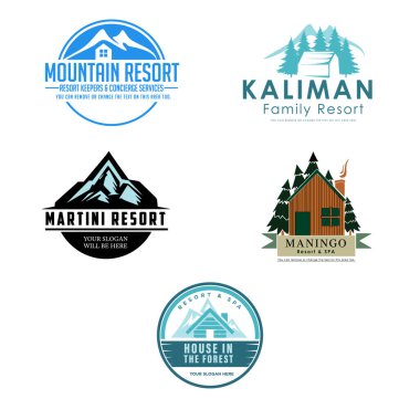 Set of cabin mountain resort logo design clipart