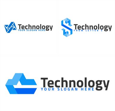 Modern düz çizgi sanat harfi S ilk teknoloji logosu tasarımı