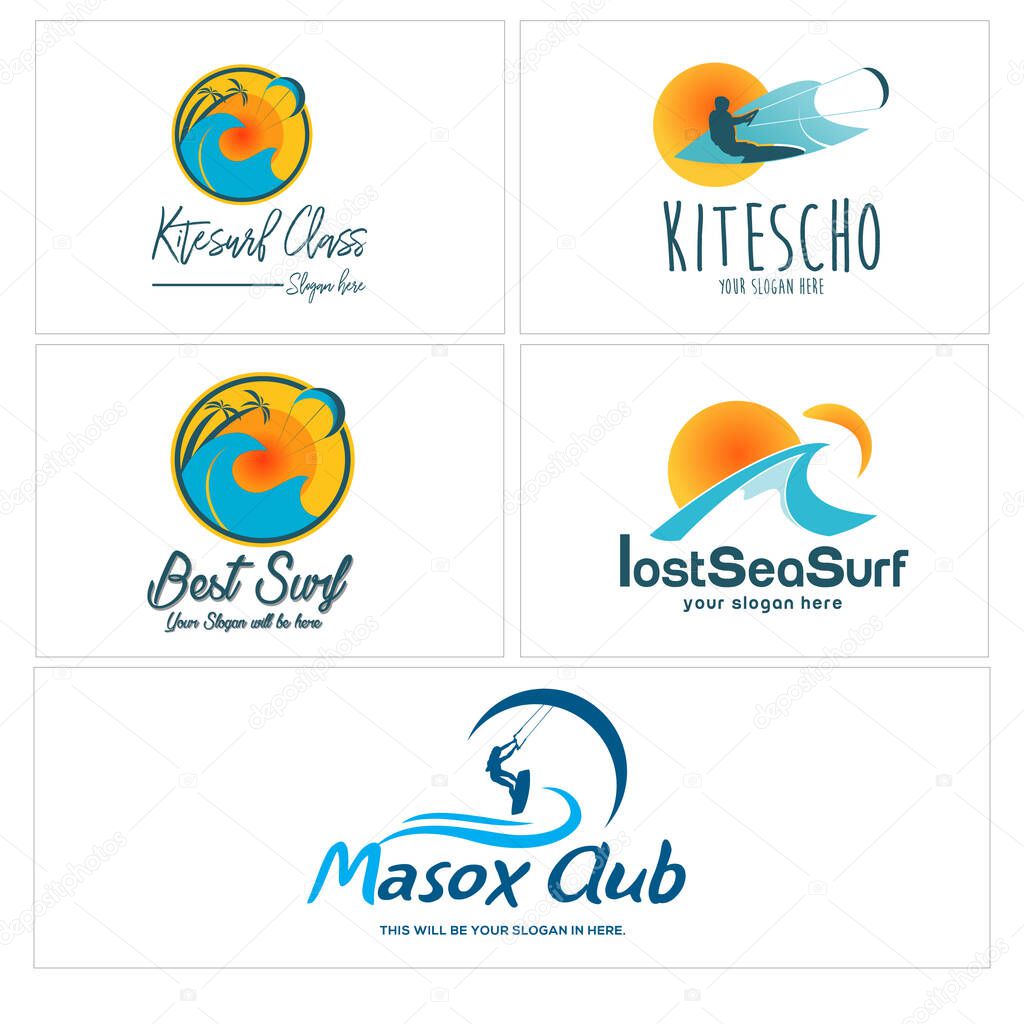 Set of Kiteboarding sport sea beach logo design