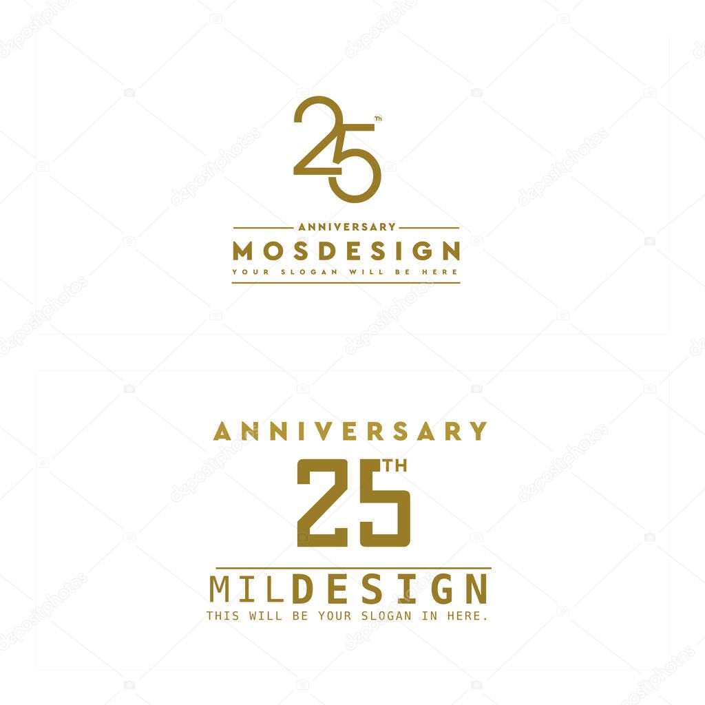 Modern 25th anniversary celebration logo design vector suitable for party birthday golden age wedding engaged luxury movie film baby showers