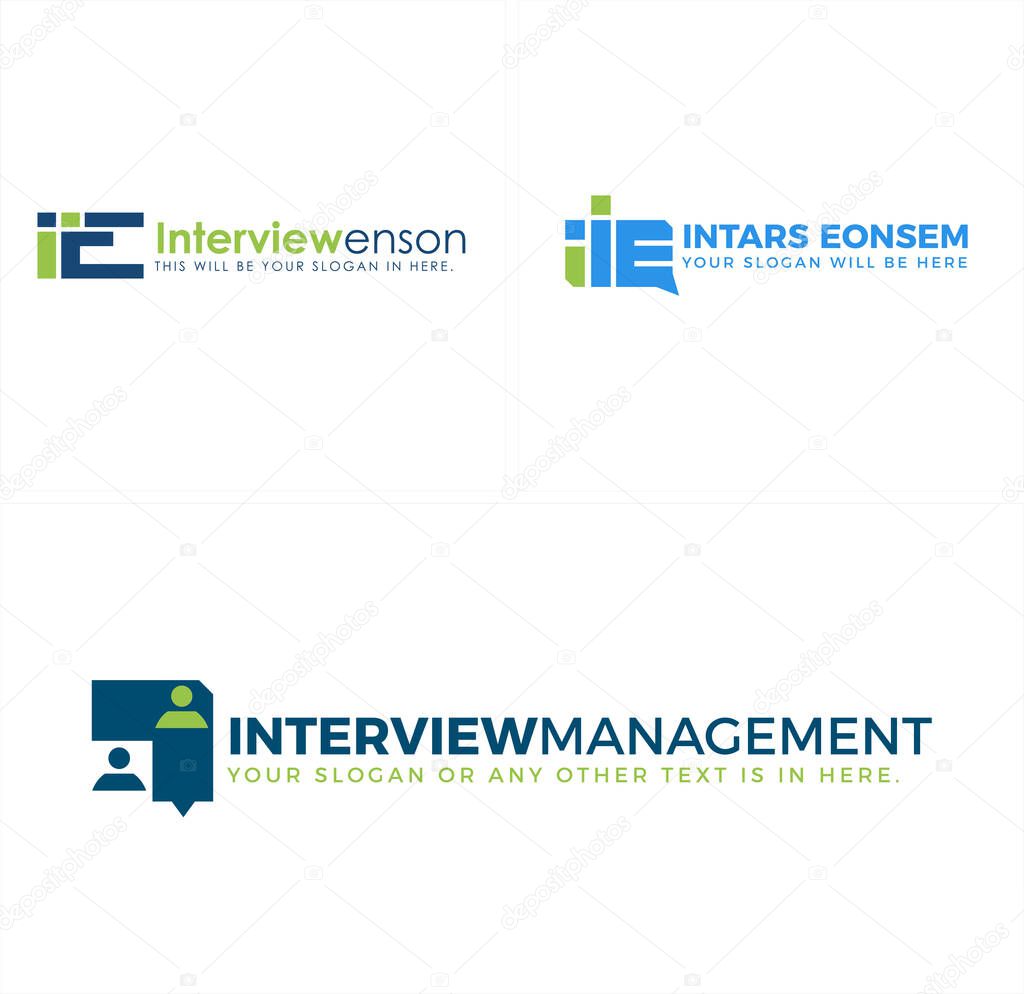 Green blue initials text IE people square icon chatting logo design concept suitable for recruitment interview community communication education business