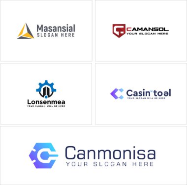 Modern iş teknolojisi dişli üçgeni ilk simge logo tasarımı