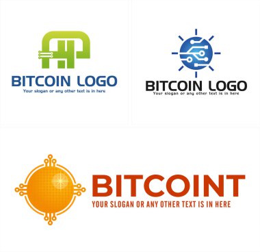 Modern veri teknolojisi Bitcoin finansal simge teknolojisi bağlantılı logo tasarımı