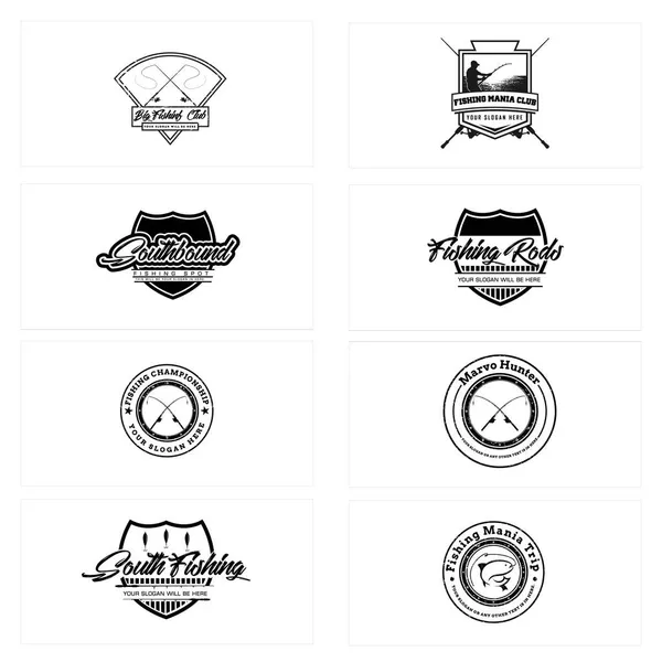 Conjunto de emblemas de pesca de marlin de mar profundo logo design — Archivo Imágenes Vectoriales