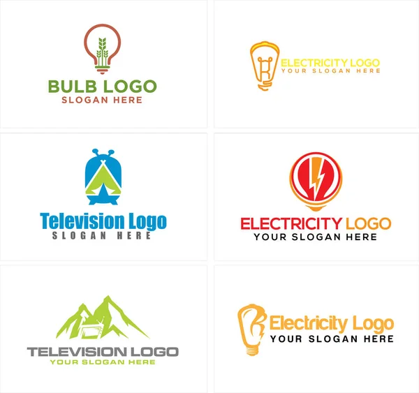 A set of electricity power light television logo design — Stock Vector