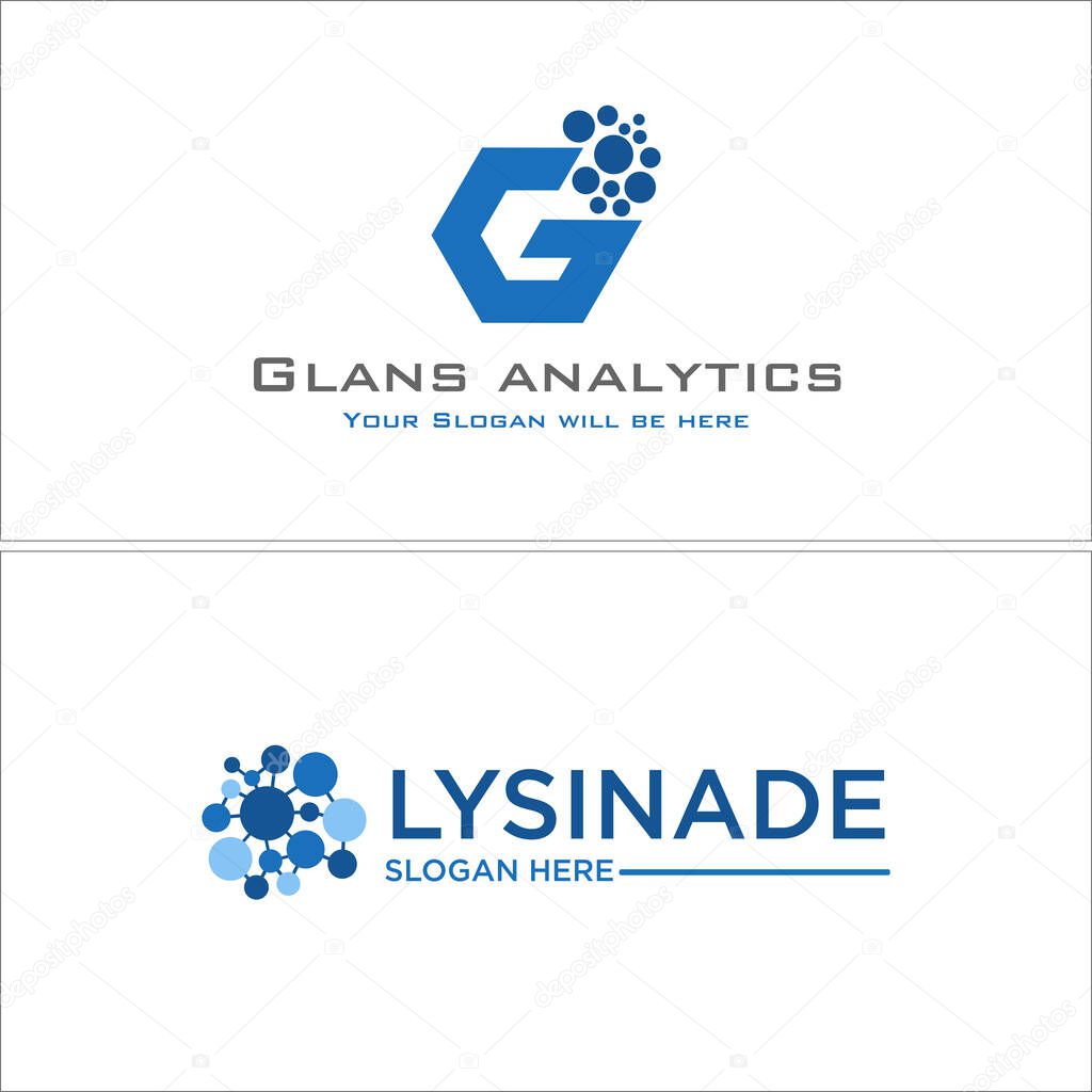 Blue gray initials G tech line connected molecule logo design vector illustration suitable for science technology analytics internet communication computer business industrial