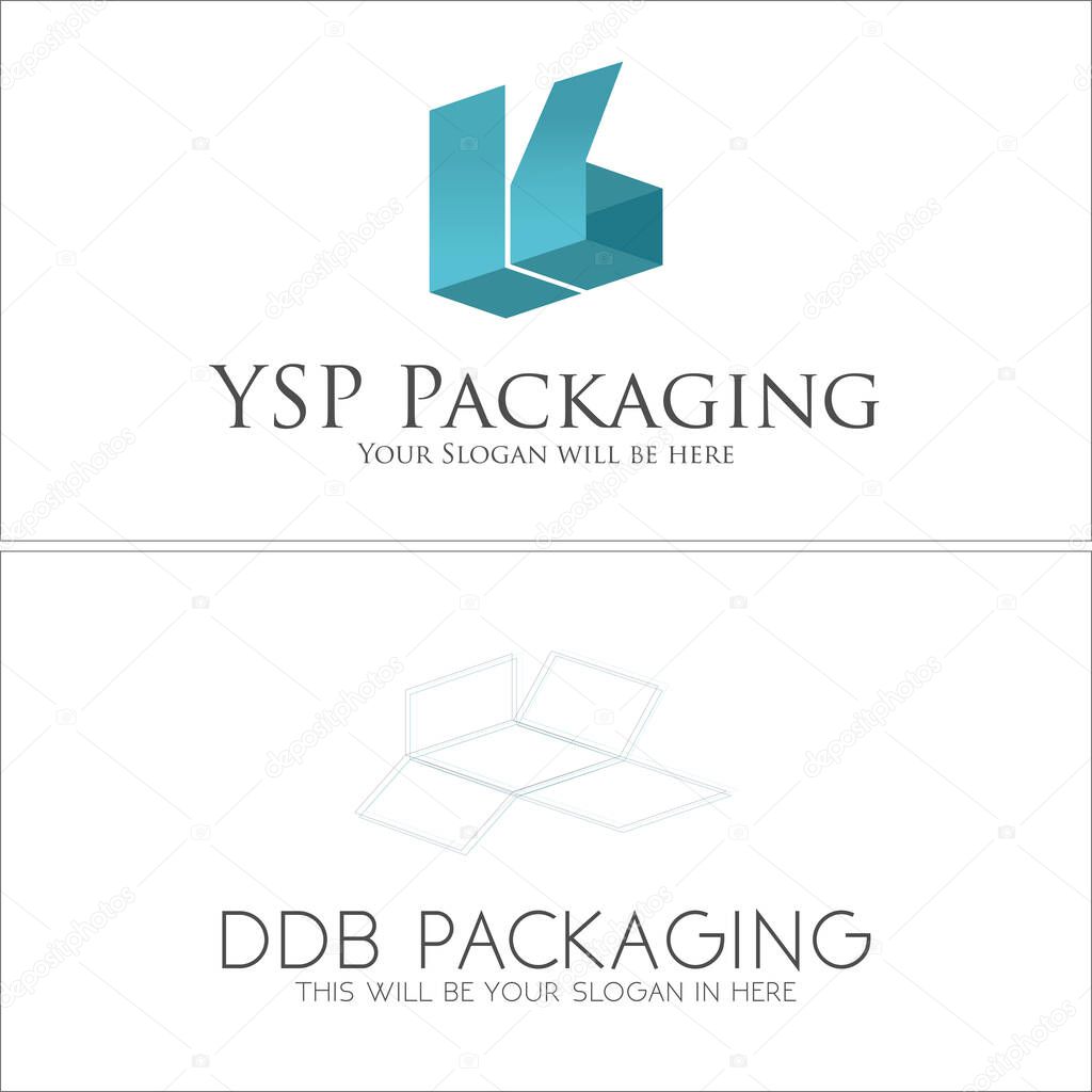 Blue gray box square open line logo design concept suitable for business industrial retail delivery packaging marketing